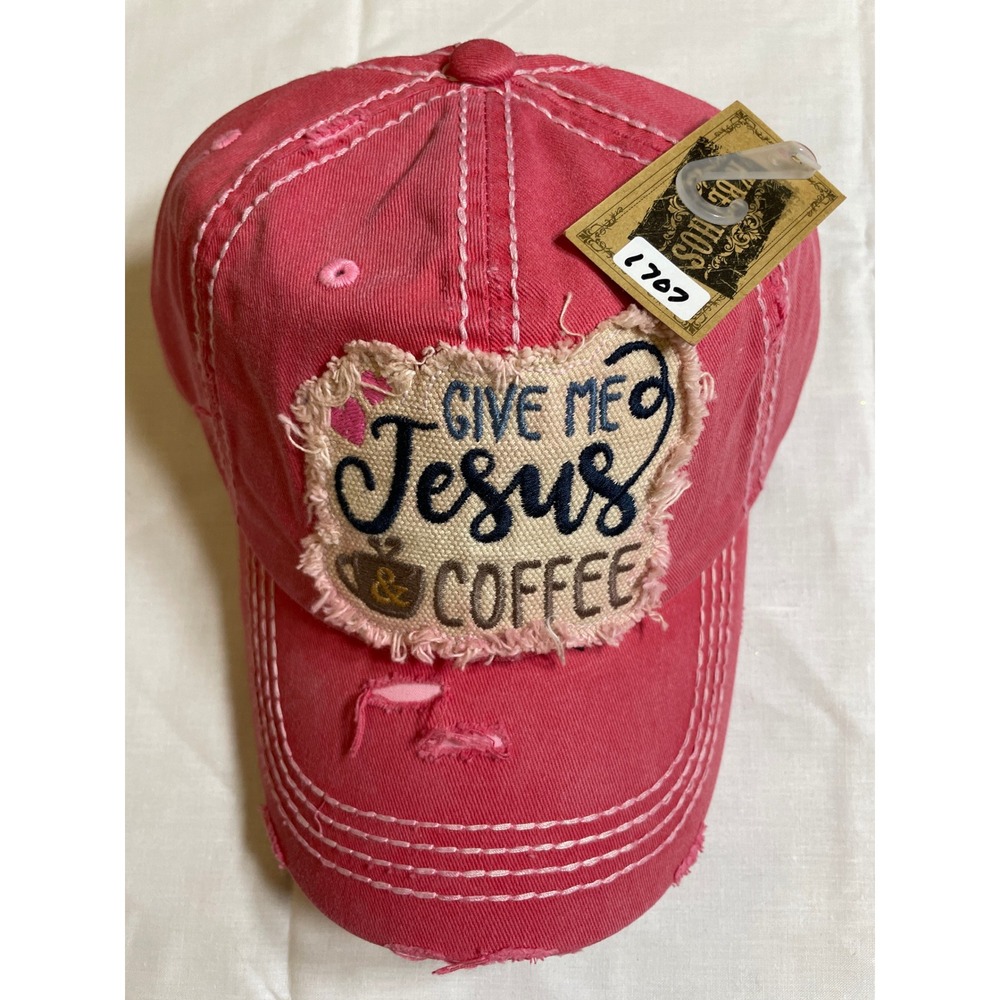 KBETHOS Baseball Cap Womens OS Pink NWT Jesus Coffee Distressed Hat